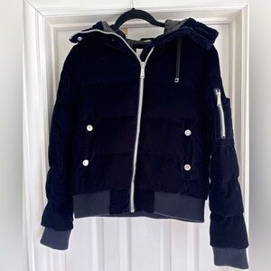 BCBG Blue Velvet Hooded Puffer Jacket